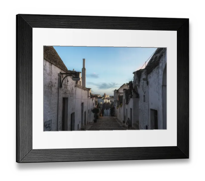 Framed Print : Trulli houses of Alberobello street in the morning Framed Print : Trulli houses of Alberobello street in the morning
