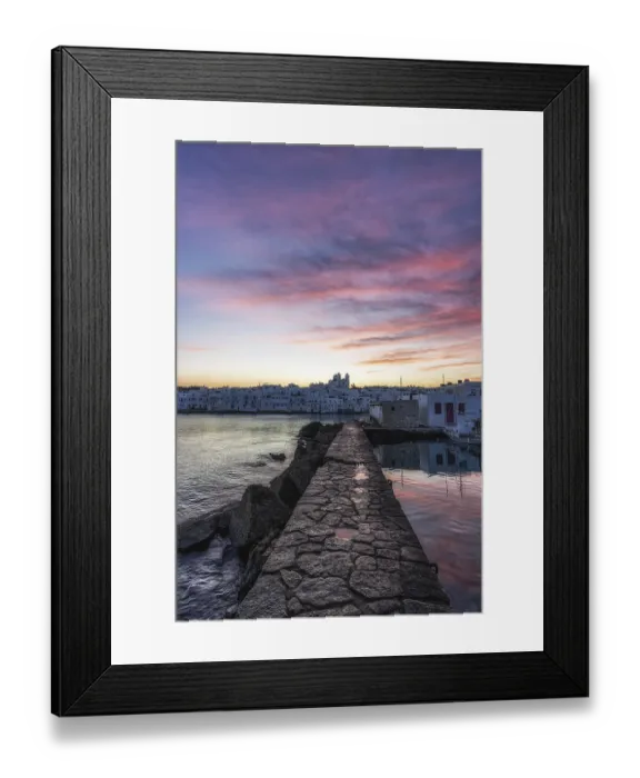 Framed Print : Sunrise view over Naousa Marina in Paros taken during winter season