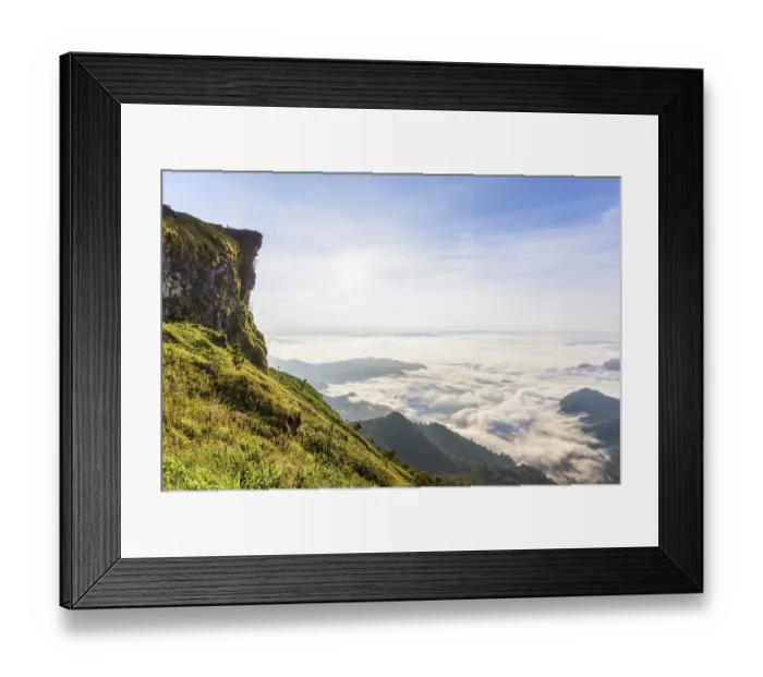 Framed Print : Beautiful landscape nature in morning on peak mountain with sun cloud fog Framed Print : Beautiful landscape nature in morning on peak mountain with sun cloud fog