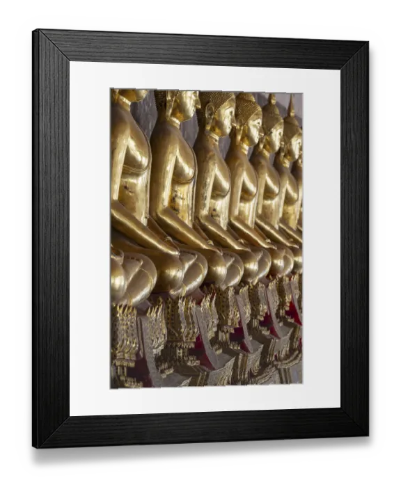 Framed Print : Gilded Buddha statues (Bhumispara mudra: Buddha Gautama at the moment of enlightenment) Framed Print : Gilded Buddha statues (Bhumispara mudra: Buddha Gautama at the moment of enlightenment)
