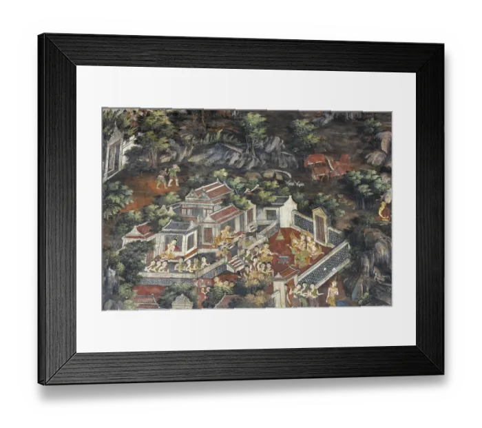 Framed Print : Exquisite wall paintings, interior view of Phra Ubosot or ordination hall
