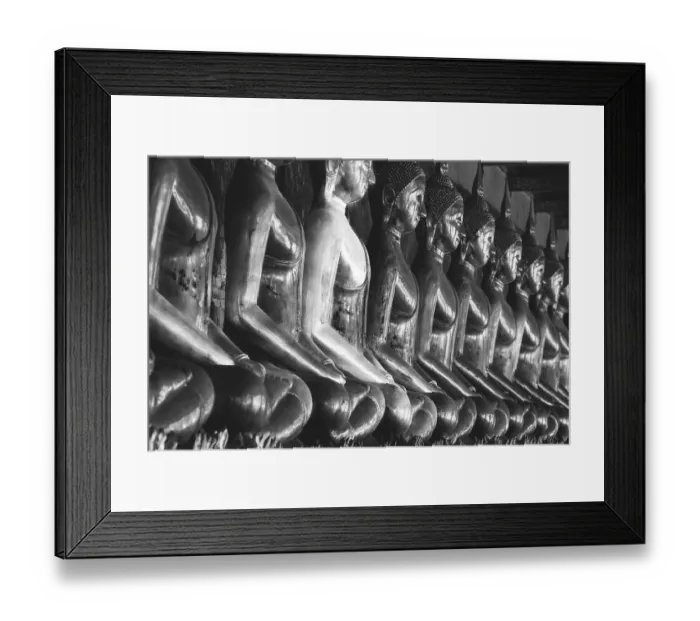 Framed Print : Gilded Buddha statues (Bhumispara mudra: Buddha Gautama at the moment of enlightenment)