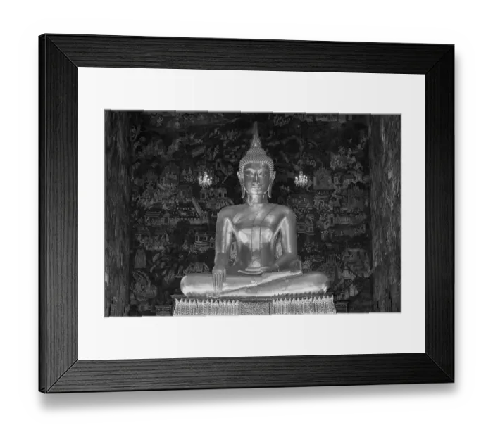 Framed Print : Golden Buddha statue, Phra Buddha Trilokachet surrounded by crystal chandeliers and exquisite wall paintings Framed Print : Golden Buddha statue, Phra Buddha Trilokachet surrounded by crystal chandeliers and exquisite wall paintings