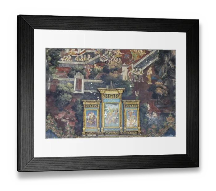 Framed Print : Exquisite wall paintings, interior view of Phra Ubosot or ordination hall