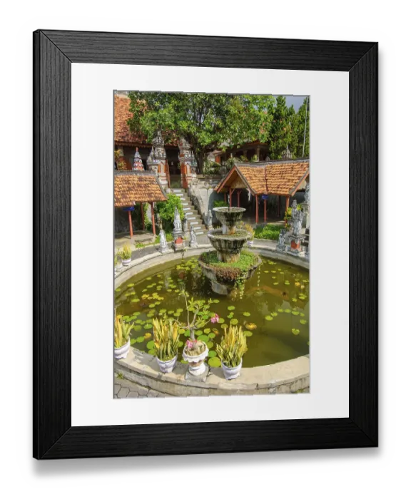 Framed Print : Old fountain in Brahma Vihara Arama Buddha Banjar Buddhist monastery
