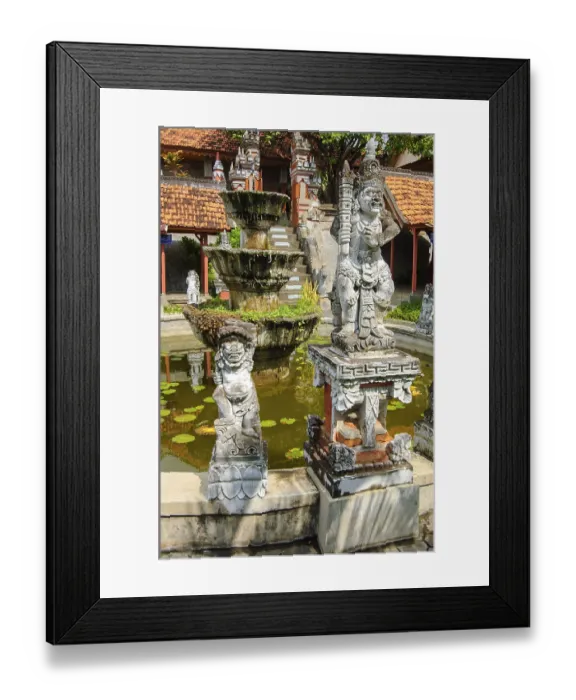 Framed Print : Guardian figures in front of an old well in Brahma Vihara Arama Buddha Banjar Buddhist monastery Framed Print : Guardian figures in front of an old well in Brahma Vihara Arama Buddha Banjar Buddhist monastery