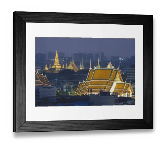 Framed Print : Panorama from Golden Mount to illuminated Wat Ratchabophit