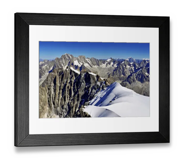 Framed Print : View from the Aiguille du Midi mountain station observation deck of the mountains Aiguille Vert