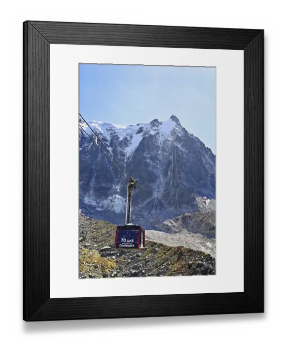 Framed Print : View of the arriving cable car from the Plan de l'Aiguille middle station