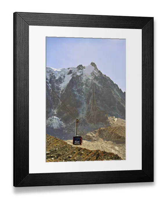 Framed Print : View of the arriving cable car from the Plan de l'Aiguille middle station