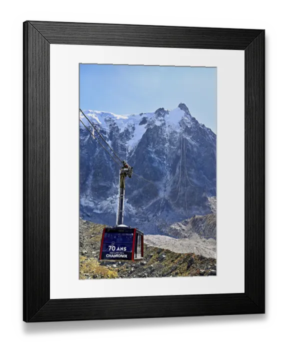Framed Print : View of the arriving cable car from the Plan de l'Aiguille middle station