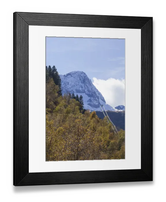 Framed Print : Mount Schafelspitze, masts of the Stubai Glacier Railway