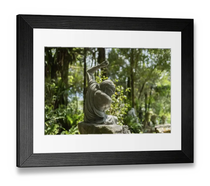 Framed Print : Stone ruined Arhat statue in forest, Taiwan, Asia