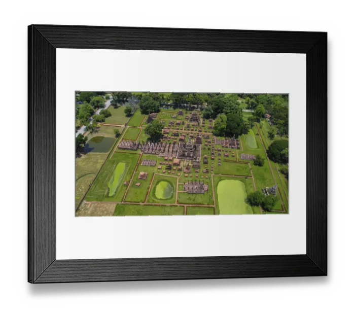 Framed Print : Drone view of an ancient temple complex in Thailand