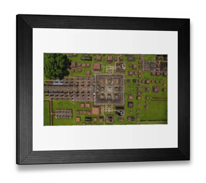 Framed Print : Drone view of an ancient temple complex in Thailand