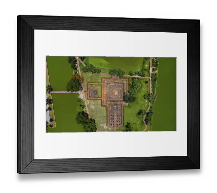 Framed Print : Drone view of an ancient temple complex in Thailand