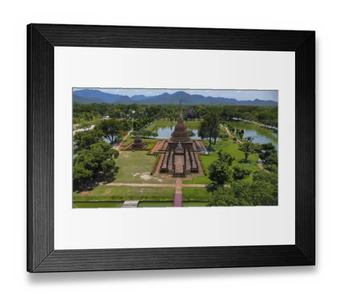 Framed Print : Drone view of an ancient temple complex in Thailand