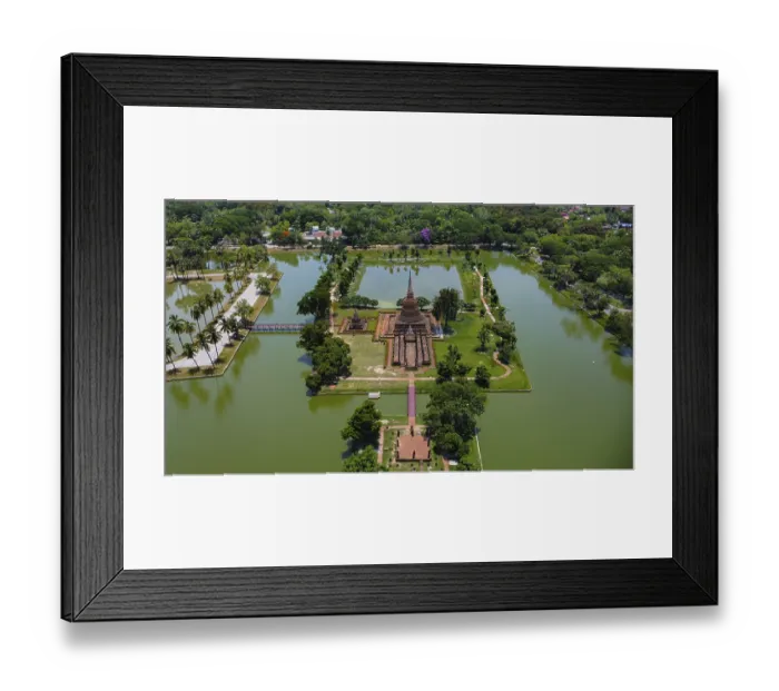 Framed Print : Drone view of an ancient temple complex in Thailand