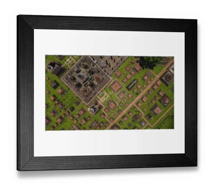 Framed Print : Drone view of an ancient temple complex in Thailand