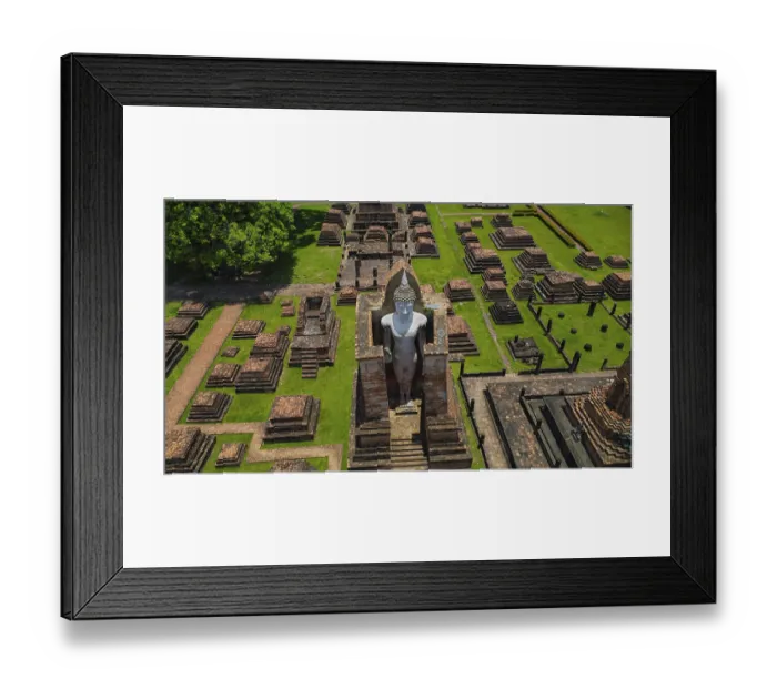 Framed Print : Drone view of an ancient temple complex in Thailand