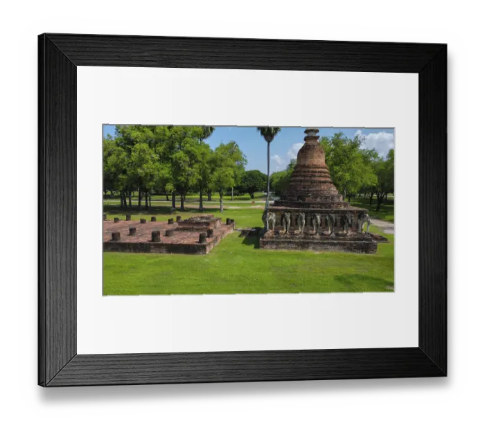 Framed Print : Drone view of an ancient temple complex in Thailand