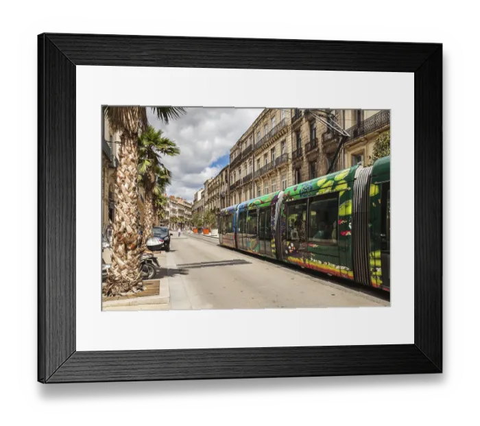 Framed Print : MONTPELLIER, FRANCE - July 8, 2014: Famous colorful tram on in Montpellier