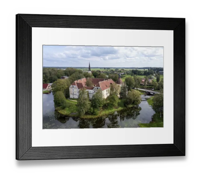 Framed Print : An aerial shot of medieval Jaunpils Castle