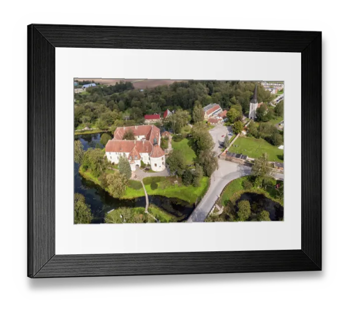 Framed Print : An aerial shot of medieval Jaunpils Castle Framed Print : An aerial shot of medieval Jaunpils Castle