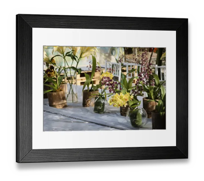 Framed Print : Yellow lily flowers on the table in the outside