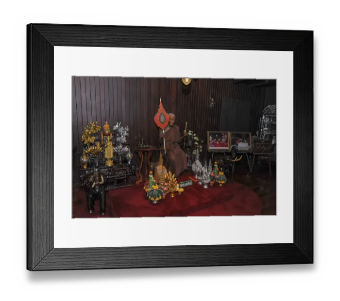 Framed Print : Wax figure of former temple leader of Wat Chalong Buddhist Monk Luang Pho Chaem