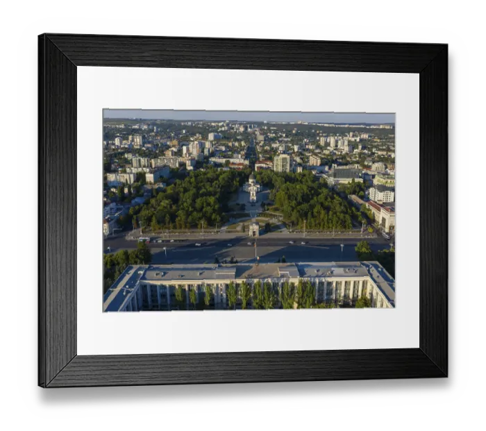 Framed Print : Chisinau, Moldova, August 2020: Aerial view of Government House and Cathedral Park in the center of Chisinau Framed Print : Chisinau, Moldova, August 2020: Aerial view of Government House and Cathedral Park in the center of Chisinau