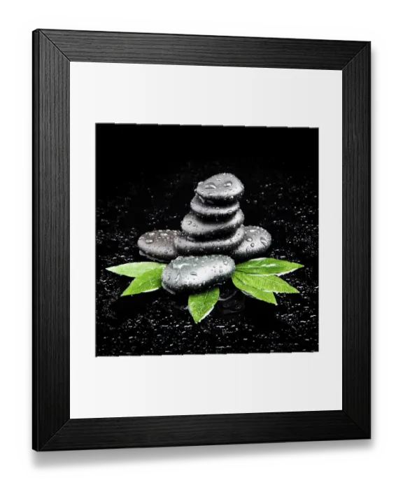 Framed Print : Zen stones and leaves with water drops Framed Print : Zen stones and leaves with water drops