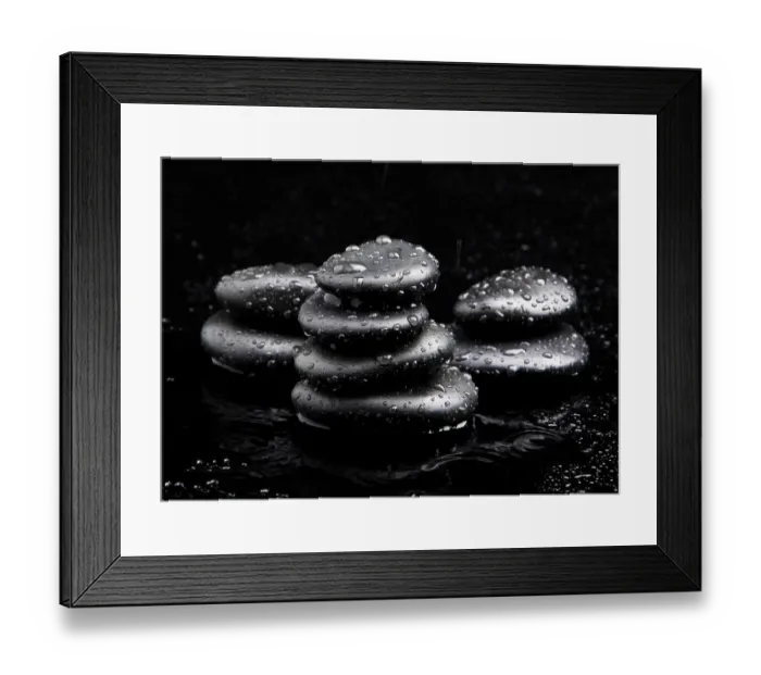 Framed Print : Spa Stones. black shiny zen stones with water drops over black background Framed Print : Spa Stones. black shiny zen stones with water drops over black background