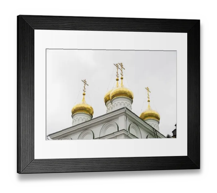 Framed Print : Golden domes on a white church