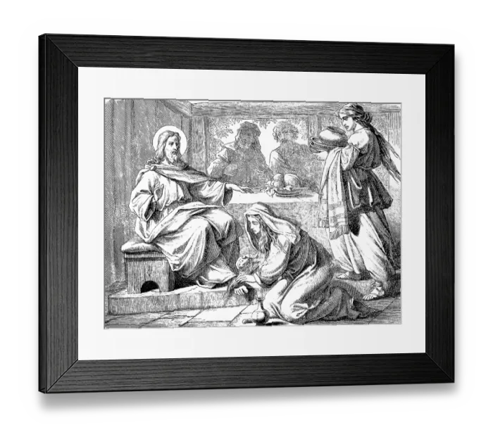 Framed Print : The sinner anoints Jesus feet in the house of the Pharisee Simon Framed Print : The sinner anoints Jesus feet in the house of the Pharisee Simon