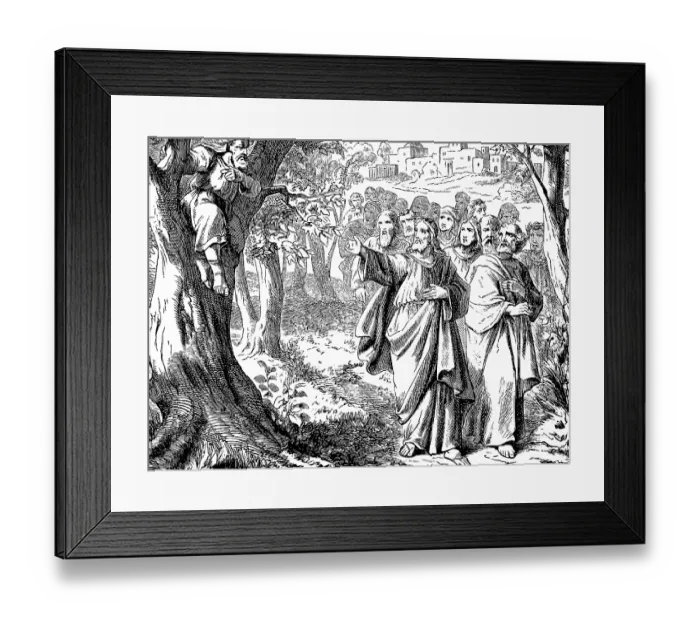 Framed Print : Jesus and the tax collector Zacchaeus on the mulberry tree