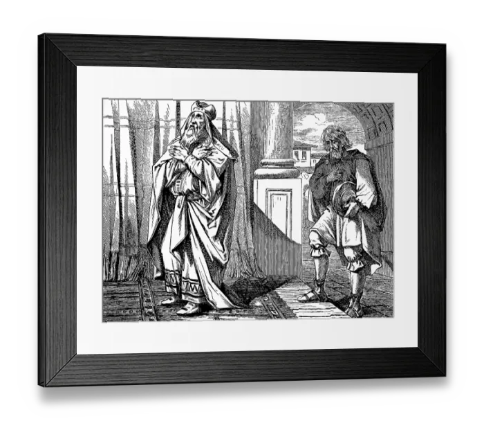 Framed Print : Parable of the praying Pharisee and tax collector who exalted himself will be humiliated