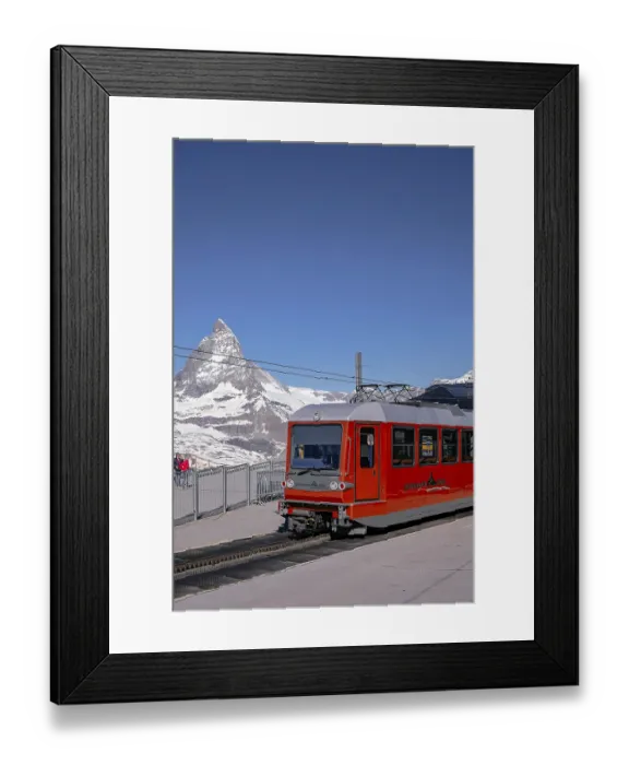 Framed Print : Gornergrat Bahn the Matterhorn railway Iconic Red Train - Zermatt