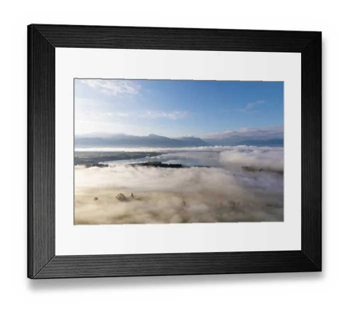 Framed Print : Cloudy landscape with Forggensee and mountain panorama at dawn Framed Print : Cloudy landscape with Forggensee and mountain panorama at dawn