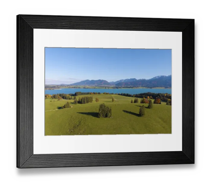 Framed Print : Picturesque landscape with Lake Forggensee and mountains Framed Print : Picturesque landscape with Lake Forggensee and mountains