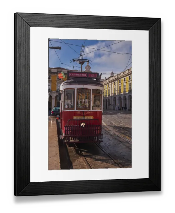 Framed Print : The Iconic and Famous Red Vintage Tram in Terreiro do Paco