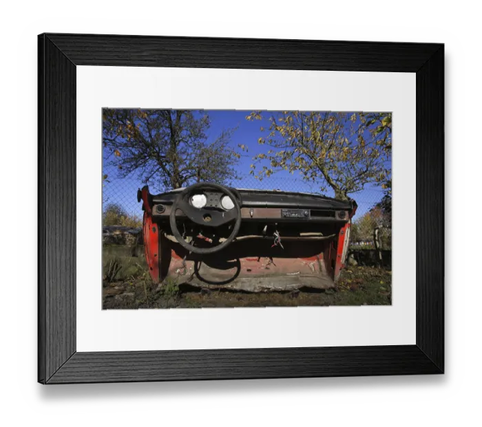 Framed Print : Rusty vintage car cut in half on a sunny day in autumn garden Prague Czech republic Framed Print : Rusty vintage car cut in half on a sunny day in autumn garden Prague Czech republic