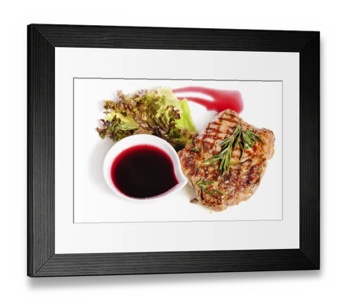 Framed Print : Grilled pork steaks with raspberry sauce