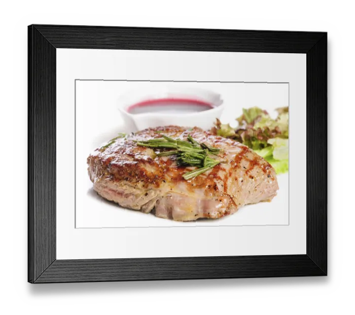 Framed Print : Grilled pork steaks with raspberry sauce Framed Print : Grilled pork steaks with raspberry sauce