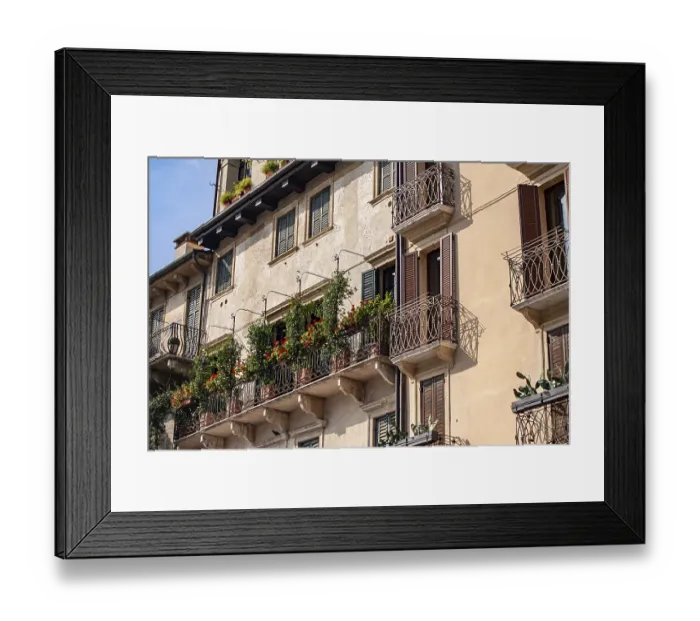 Framed Print : Architecture detail of some building in Piazza delle Erbe in Verona in Italy