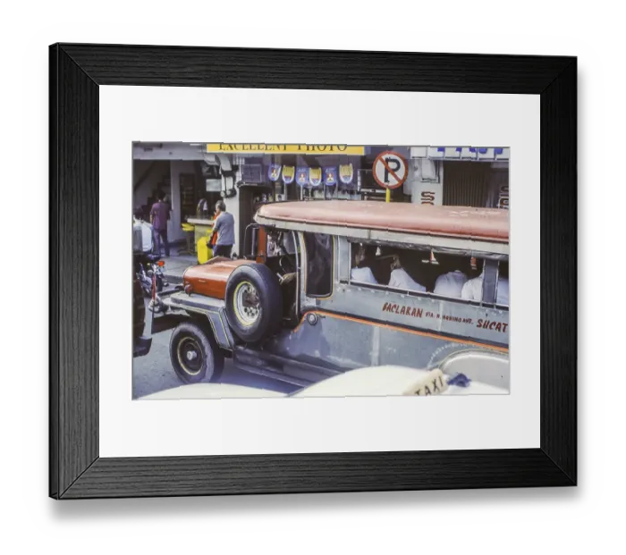 Framed Print : Jeepney, minibus in heavy traffic with nuns as passengers