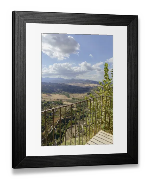 Framed Print : Ronda, malaga, spain Viewpoint balcony overlooking the vast valley with mountains