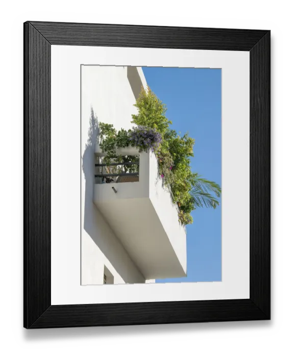Framed Print : Bauhaus style building exterior balcony view