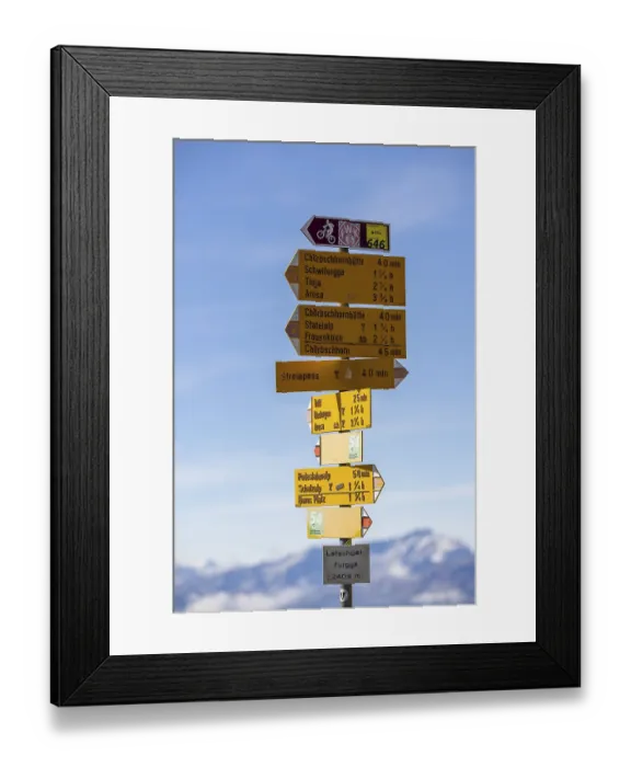 Framed Print : Hiking trail sign at Latschuelfurgga