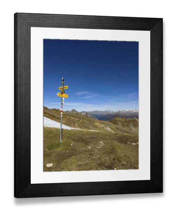 Framed Print : Hiking trail sign at the Chorbschhornhutte